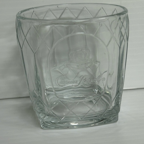 Crown Royal Glass Embossed Lowball Rocks Tumbler Bar Heavy Taper Square Bottom - Picture 1 of 6